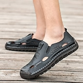 cheap Casual Sandals-Men&#039;s Brown Leather Slip-On Sandals with Perforated Detailing and Stretch Panels – Comfortable and Stylish for Casual Wear, Outdoor and Summer Activities