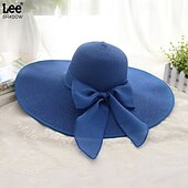 economico Accessori-cappello di paglia a tesa larga per donna, protezione solare estiva, cappello a tesa larga, cappello da spiaggia con fiocco da mare, cappello da sole
