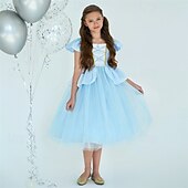cheap Fairytale Theme Dresses-Kids Girls&#039; Dress Color Block Sleeveless Performance Outdoor Mesh Adorable Costume Polyester Midi Casual Dress A Line Dress Tulle Dress Summer Spring 4 years+ Sky Blue