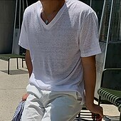 cheap Basic T shirts-Men&#039;s T Shirt Tee Short Sleeve Shirt Tee Top Short Sleeve V Neck Summer Spring Plain Fashion Designer Basic Classic Vacation Street Going out White Top Tee for Men