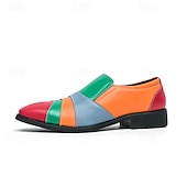 levne Poloformální-pánské vícebarevné patchworkové slip-on společenské boty – výrazné mokasíny inspirované vintage na večírky, jevištní představení a módní události