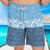 baratos shorts de natação masculinos-Homens Roupa de banho Bermuda de Surf Shorts de Natação Calção Justo de Natação Riscas Estampas Abstratas Secagem Rápida Respirável Com Cordão Cintura elástica Férias Praia Havaiana Casual Azul Lago