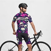 お買い得  メンズジャージ-男性用 サイクリングジャージー スカル 半袖 バイク Tシャツ ジャージー 3つのリアポケット付き マウンテンサイクリング 速乾性 人間工学デザイン ウィッキング 高通気性 スポーツ バイオレット ブラック 濃い紫色 衣類