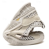 cheap Men&#039;s Sneakers-Men&#039;s Beige Mesh Sneakers with Lace-up &amp; Velcro Strap, Breathable Casual Sports Shoes for Summer