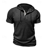 preiswerte Lässige T-Shirts für Herren-Herren T Shirt T-Shirt Kurzarmshirt Kurzarm Mit Kapuze Sommer Einfach Mode Designer Basic Knöpfe Urlaub Straße Ausgehen Wein Top T-Shirt für Herren