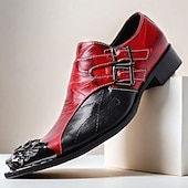 voordelige Elementaire Dress Schoenen-Heren Premium Kalfsleren Dubbele Gesp Instappers met Gouden Punt Dapper Rood en Zwart Ontwerp en Leeuwenhoofd Detail – Stijlvolle Instapschoenen voor Modebewuste Mannen en Speciale Gelegenheden