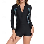 preiswerte Hautausschlagswächter-Damen Badeanzug Bademode Bademode Patchwork Badeanzug Schwarz Rote Atmungsaktiv Schnelltrocknend Leichtgewichtig Langarm - Schwimmen Surfen Strand Sommer Frühling