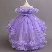 preiswerte Kleider für die Blumenmädchen-Blumenmädchenkleid Mädchen Formelle Kleidung Prinzessinenkleid Party Kleid Hochzeit Besondere Anlässe bezaubernd Süß Rüschen Zip Feste Farbe Kurzarm Rundhalsausschnitt Weiß Champagner 4-13 Jahre