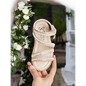 cheap Flower Girl-Pearl-Strap Sandals for Girls – Stylish Wedding Footwear for Flower Girls