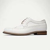preiswerte Klassische Anzugschuhe-weiße Brogue-Schnürschuhe aus hochwertigem Rindsleder für Herren mit perforierten Details, formeller Stil für Hochzeiten und besondere Anlässe