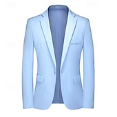 billige Blazere for menn-Herre Blazer Virksomhet Cocktailfest Bryllupsfest Mote Fritid Vår Høst Lin عادي Knapper Lomme Bekvem Enkeltkneppet Blazer Svart Gul Navyblå Himmelblå