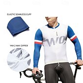 abordables Maillots pour hommes-Homme Maillot de cyclisme Bloc de Couleur manche longue Cyclisme Maillot avec 3 poches arrière VTT Vélo tout terrain Séchage Rapide Respirant Des sports Blanche Bleu Vêtement Tenue