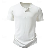economico Maglietta casual Henley-Per uomo Maglia Henley Maglietta Top a Maglia a Coste Canotta Muscolare Manica Corta Tinta unica Semplice Maglieria Casual Bottoni Striscia di fossa Henley Vacanza Casuale Quotidiano Estate Primavera