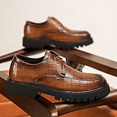 baratos Formal-sapatos derby marrom masculino - couro sintético com relevo de textura de crocodilo, calçados estilosos e versáteis para homens, ideais para uso casual, no escritório e no dia a dia