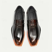 abordables Mocasines de cuero de primera calidad-Mocasines negros sin cordones de piel de vacuno de primera calidad para hombre con detalles en naranja en contraste, estilo formal para negocios y eventos especiales