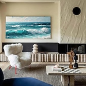 economico Quadri paesaggistici-dipinto a mano paesaggio marino blu oceano dipinto a olio costiero arte murale dipinta a mano paesaggio marino spiaggia astratto dipinto su tela per soggiorno enorme paesaggio marino extra large