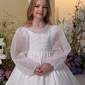 levne Dívčí květinové šaty-Šaty pro květinovou družičku Dívčí Šaty pro první přijímání Šaty na párty Svatební Párty Princeznovské Sladký Vánoce Karneval Nabírané šaty Pevná barva Bez ramínek Tričkový Bílá 4 roky +