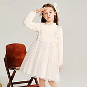 levne Párty šaty-Děti Dívčí Šaty na párty Pevná barva Dlouhý rukáv Výkon Svatební Princeznovské Sladký Polyester Jaro Podzim 2-8 let Fialová Khaki Béžová