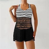 billiga One Pieces &amp; Tankinis-Dam Tankini Tvådelad baddräkt Spets Badkläder Rand Badkläder Svart Purpur Andningsfunktion Snabb tork Lättvikt Ärmlös - Simmning Surfing Strand Sommar Vår Plusstorlekar