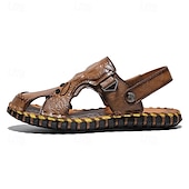 cheap Casual Sandals-Men&#039;s Brown Leather Sandals with Adjustable Strap and Stylish Stitching – Comfortable and Durable for Casual Outings, Beach and Everyday Wear