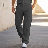 economico retrò-Per uomo Pantaloni cargo Pantaloni di lino Pantaloni Pantaloni estivi Multi tasca Gamba dritta Liscio Comfort Traspirante Lunghezza intera Esterno Informale Giornaliero Di tendenza Streetwear Nero