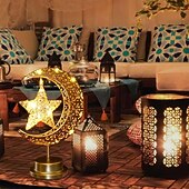رخيصةأون أضواء زينة رمضان-مصباح القمر احتفالا بعيد الفطر المبارك &amp;ديكورات منزلية للعيد – طاولة تعمل بالبطارية، غرفة نوم، نافذة، ديكور خزانة ملابس