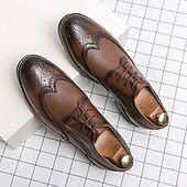 levne Formální-pánské hnědé brogue boty s robustní podrážkou, klasický šněrovací design, ležérní styl pro outdoorové i každodenní nošení
