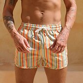 baratos shorts de natação masculinos-Homens Bermuda de Surf Shorts de Natação Calção Justo de Natação Calção Com Cordão Cintura elástica Listrado Conforto Secagem Rápida Curto Diário Feriado Piscina Moda Casual Amarelo Rosa