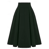 tanie Statki-Retro / vintage Lata 50. Rockabilly Długa Spódnica huśtawka Jednokolorowe Damskie Święta Karnawał Nowy Rok Codzienny Dzienne zużycie Herbaciane przyjęcie Dla dorosłych Spódnica Lato