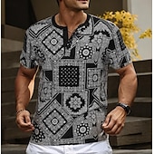 economico Stile etnico-Per uomo Floreale Etnico maglietta Camicia Henley Manica corta Originale Retrò vintage Strada Informale Giornaliero Estate Primavera Nero Henley Maglietta Henley