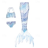 billiga Mermaid Baddräkt-Barn Flickor Badkläder för sjöjungfrun Baddräkt Helgdag Strand Vågar Semester Tropisk Baddräkter 4 år + Sommar Vit Gul