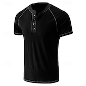 cheap Casual Henley Tee-Men&#039;s Button T Shirt T Shirt Henley Shirt Short Sleeve Shirt Short Sleeve Henley Summer Color Block Solid / Plain Color Fashion Designer Fashion Vacation Street Going out Dark Grey Wine Black Top Tee