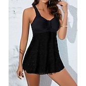abordables Maillots une pièce et tankinis-Femme Tankini Maillot De Bain Deux Pièces Dentelle Maillots de Bain Couleur Pleine Maillots de Bain Noir Bleu Ciel Respirable Séchage rapide Poids Léger Sans Manches - Natation Surf Plage Et
