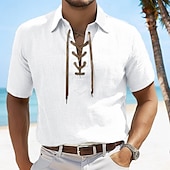 economico Vacanza-Per uomo Camicia Camicia di lino Camicia Estiva Camicia da Spiaggia Semplice Vacanza Casuale Bianco Verde militare Grigio scuro Azzurro Manica Corta Colletto Estate Primavera Abbigliamento Coulisse