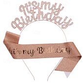 voordelige Verjaardagsfeest Benodigdheden-verjaardagsfeestje modieuze verjaardagsversieringen 2-delige set voor meisjes en vrouwen hoofdband en sjerp met &#039;it&#039;s my birthday&#039; verkrijgbaar in meerdere kleurencombinaties