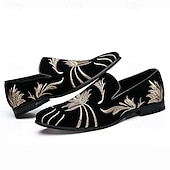 abordables Chaussures sans lacets &amp; mocassins-chaussures de bal pour hommes - mocassins en velours noir avec motif de blé brodé doré pour les occasions formelles