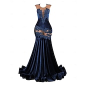 ieftine Rochii de Seară-Rochie de seară tip Sirenă  Trompetă Elegantă Rochie Formală de Bal cu tren scurt mânecă scurtă gât rotund brodată cu paiete și aplicații de mărgeluțe