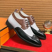 abordables Officiel-Chaussures richelieu à bout golf tricolores pour hommes en noir, blanc et marron, chaussures de spectateur en cuir d&#039;inspiration Gatsby pour fêtes vintage, mariages et soirées formelles