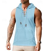 preiswerte Fitness Tank-Tops-Herren Tank Top Weste Unterhemd Ärmelloses Shirt Ärmellos Mit Kapuze Sommer Einfach Mode Designer Urlaub Straße Ausgehen Schwarz Weiß Khaki Top T-Shirt für Herren