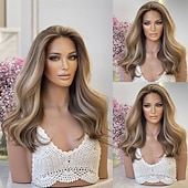 cheap Human Hair Lace Front Wigs-Brazilian Remy Human Hair Highlighted Colored 5x5 Lace Closure Wigs Blonde and Brown Glueless 13x4 Lace Front Wig For Women