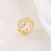 voordelige Geschenken-gepersonaliseerde letterring, cadeau voor moeder, 18k vergulde koperen ring, glad hartontwerp, verstelbare open band met zirkoon, stijlvolle en veelzijdige sieraden voor vrouwen
