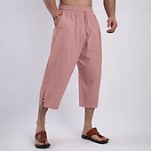 billiga Klassisk-Herr Capribyxor Shorts Linne Shorts Sommarshorts Beach Shorts Snörning Elastisk midja Slät Komfort Andningsfunktion Vadlängd Utomhus Dagligen Strand Mode Klassisk Stil Svart Rodnande Rosa