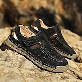 abordables sandalias de exterior-Sandalias beige sin cordones para hombre con diseño perforado y suela acolchada para paseos casuales y ropa de playa.