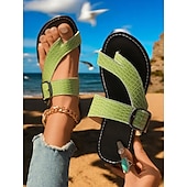 levne Sandály na dovolenou-dámské trendy zelené croc – sandály s reliéfem – dvojité – páskové, tanga – obuv ve stylu dámských plážových výletů, letních procházek a příležitostných setkání