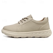 abordables Baskets-Baskets décontractées en cuir beige pour homme avec design à lacets - parfaites pour le confort au quotidien et les activités de loisirs