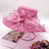 cheap Party Hats-Hats Organza Sun Hat Holiday Tea Party Horse Race Cocktail Elegant Vintage Cute With Feather Floral Headpiece Headwear