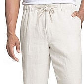 cheap Home-Men's Linen Pants Trousers Summer Pants Beach Pants Elastic Waist Front Pocket Straight Leg Plain Comfort Breathable Full Length Daily Home Yoga Fashion Casual Navy Blue Beige
