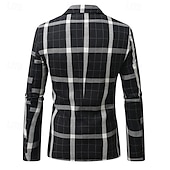 お買い得  メンズクラシックブレザー-男性用 卒業式 ブレザー ビジネス カクテルパーティー ウェディングパーティー ファッション カジュアル 春 秋 ポリエステル チェック ポケット ボタン 快適 シングルブレスト ブレザー ブラック ブラウン コーヒー グレー