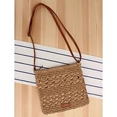cheap Crossbody Bags-Handwoven Straw Crossbody Bag for Women – Boho Rattan Shoulder Bag with Adjustable Strap, Lightweight Summer Beach Purse for Vacation, Travel &amp; Casual Outings Army Green Brown Khaki