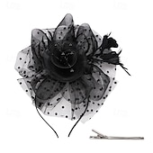 baratos Capacete de Casamento-Peça para Cabeça Tule Penas Casamento Festa de Noite Elegante Casamento Com Penas Capacete Chapéu